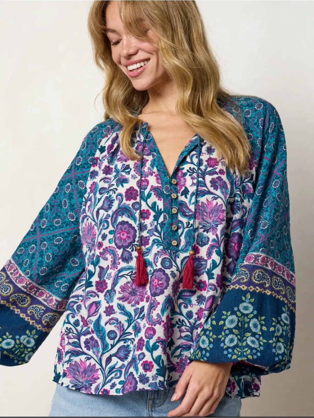 Natural Life Camille Top M NWT Purple Sunnyfield Floral Oversized